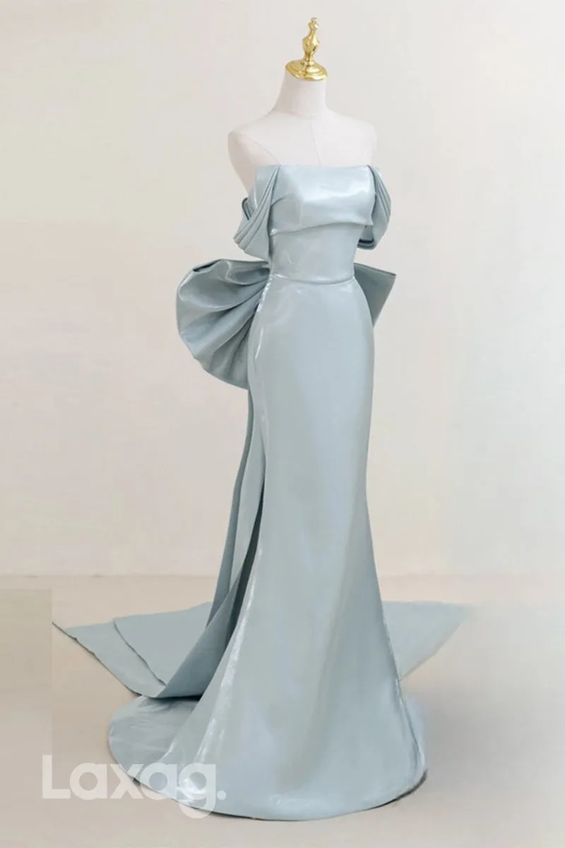 22424 - Off Shoulder Strapless Sleek Satin Mermaid Party Prom Formal Evening Dress