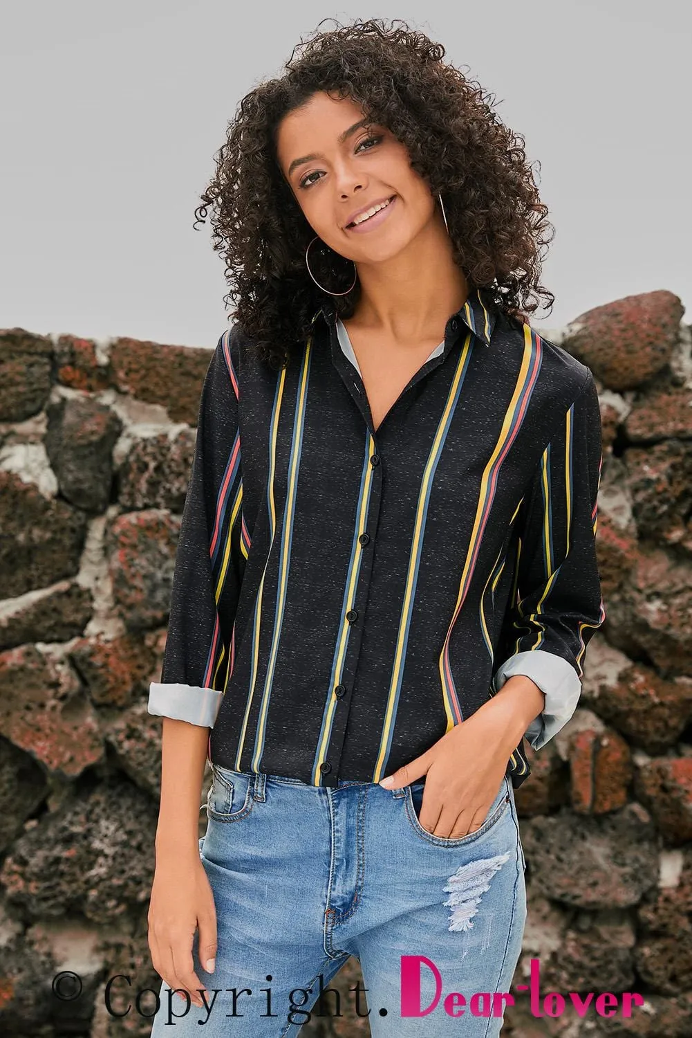 3/4 Sleeve Button Down Top