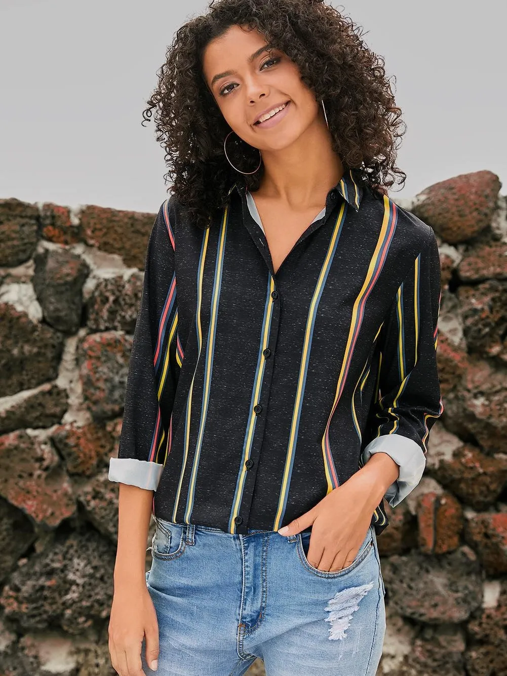3/4 Sleeve Button Down Top