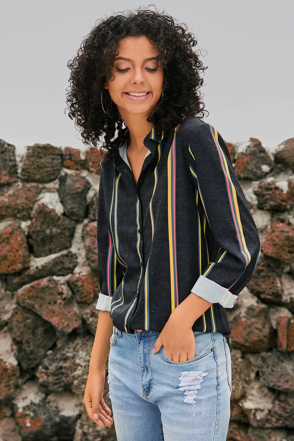 3/4 Sleeve Button Down Top