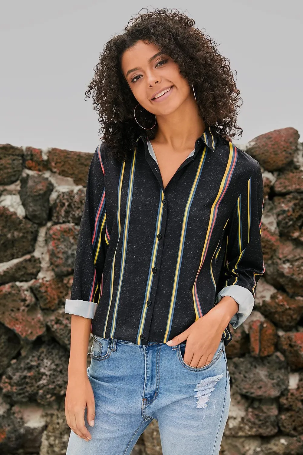 3/4 Sleeve Button Down Top