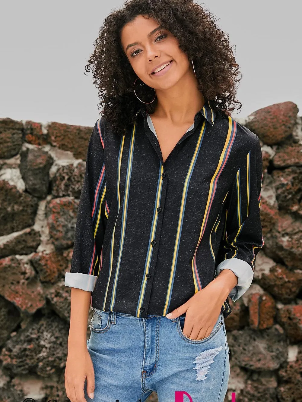 3/4 Sleeve Button Down Top