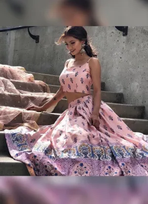 Amazing Printed Pink Color Party Wear Lehenga Choli