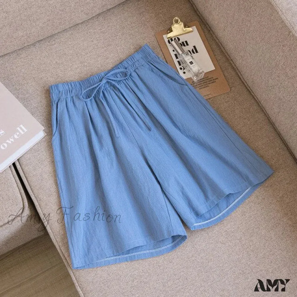 Amy Fashion - Loose Plus Size Knee Wide-leg Shorts