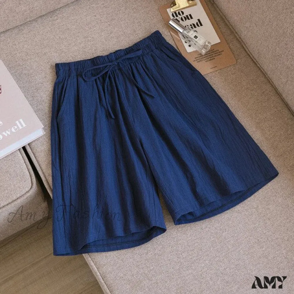 Amy Fashion - Loose Plus Size Knee Wide-leg Shorts