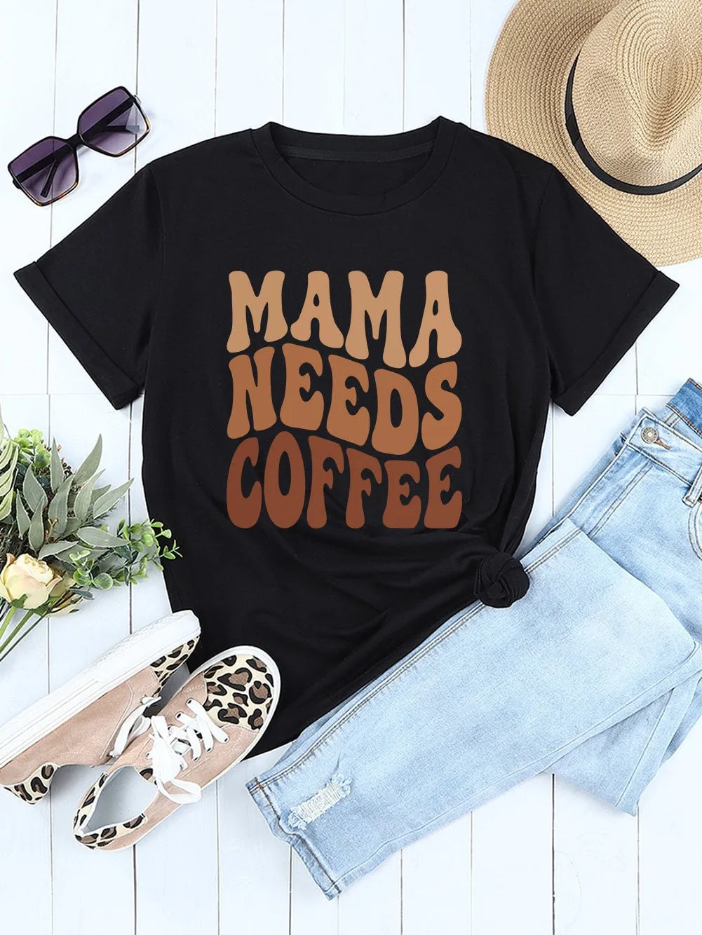 Black COFFEE LOVER Graphic Tee for Busy Moms