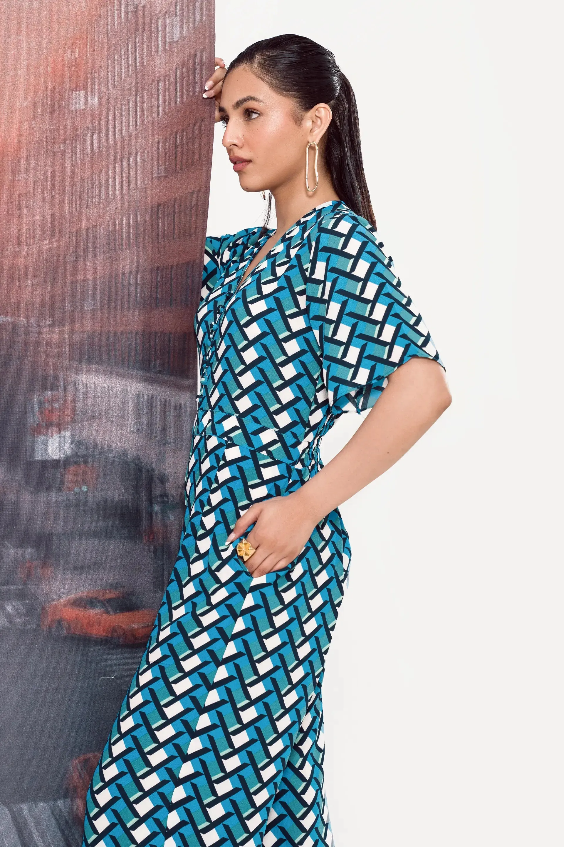 Blue Printed Jumpsuit