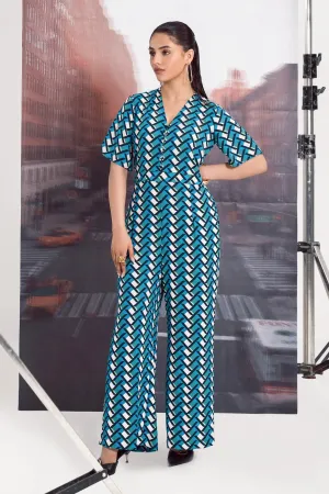 Blue Printed Jumpsuit