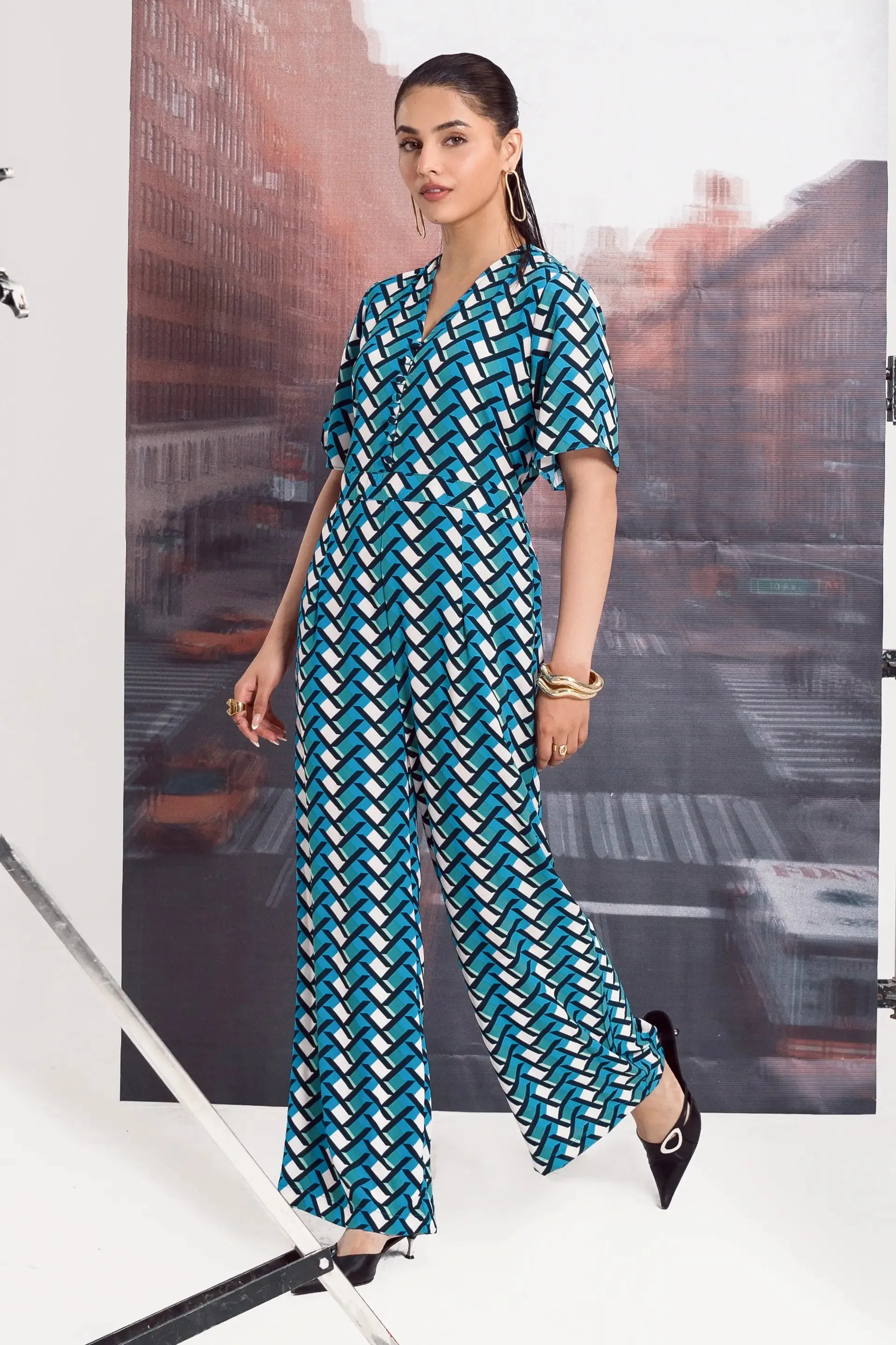 Blue Printed Jumpsuit