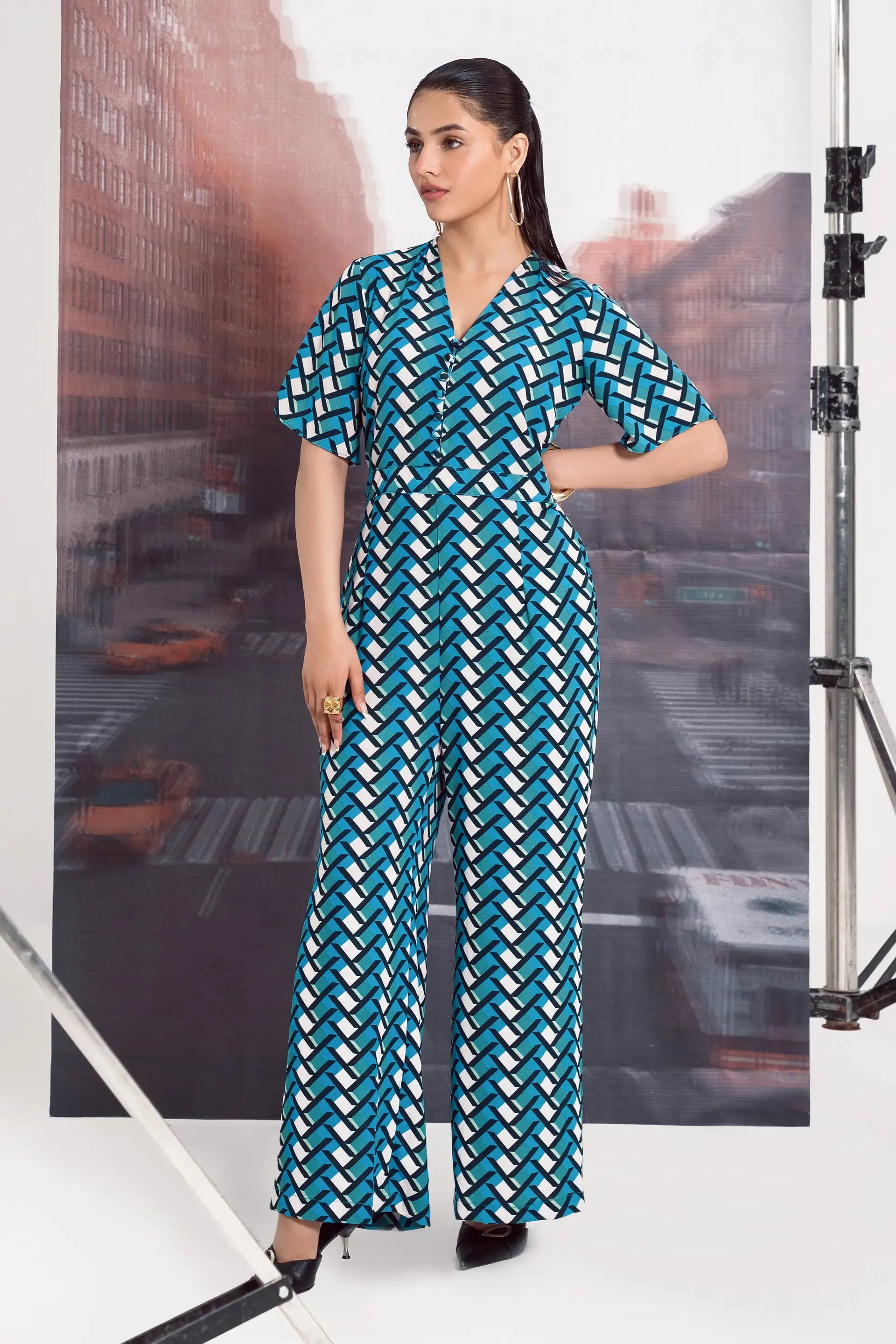 Blue Printed Jumpsuit