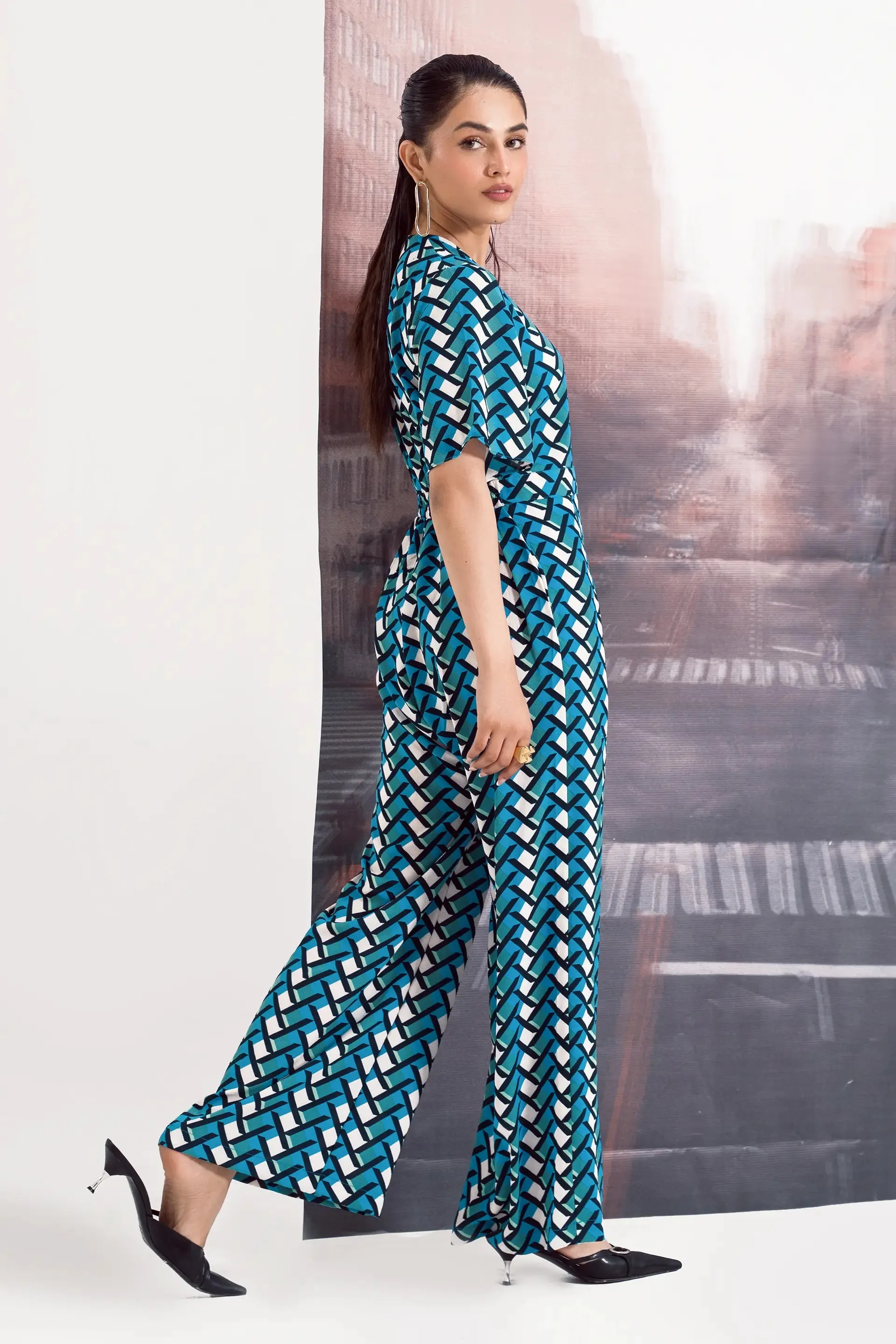 Blue Printed Jumpsuit