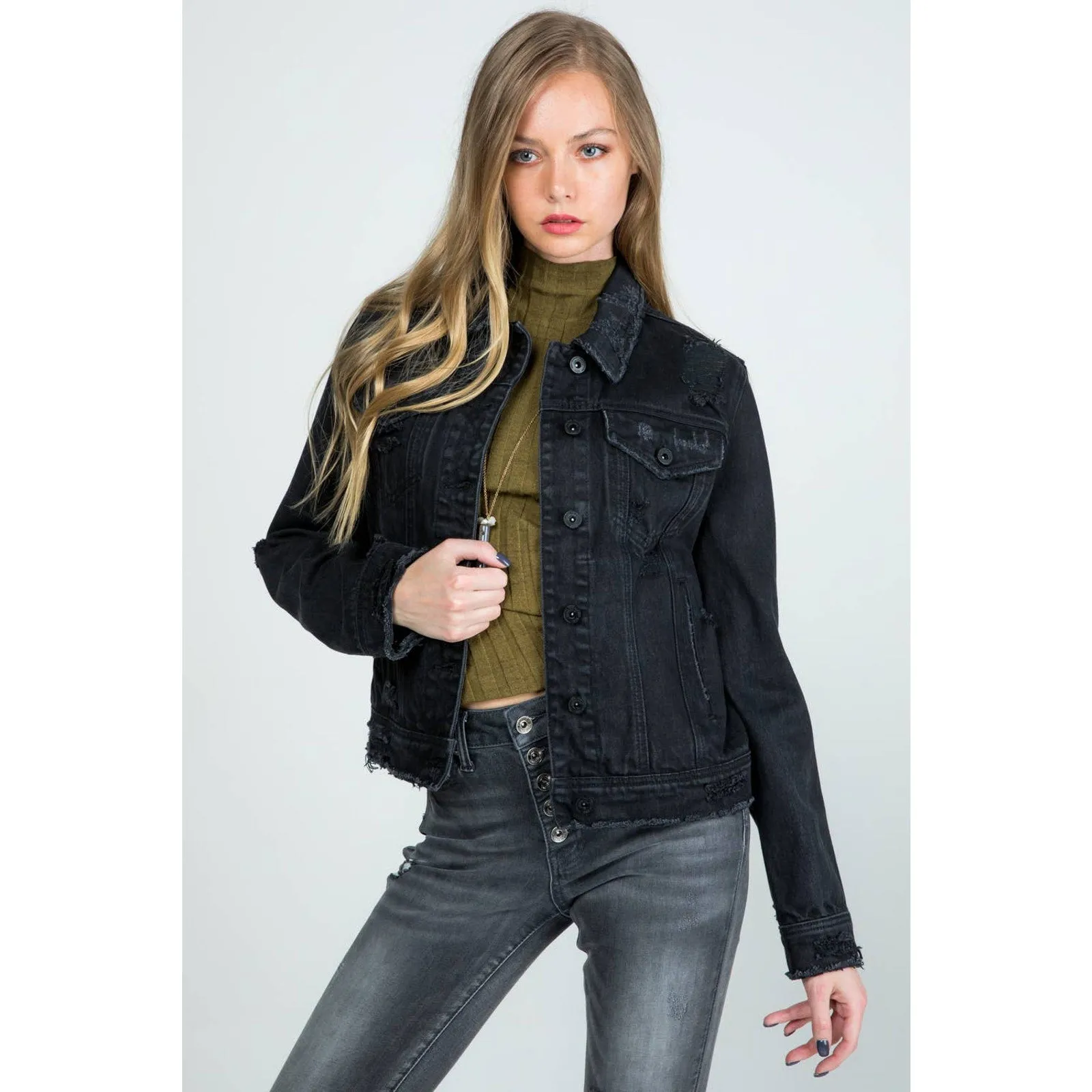 Chic Distressed Women's Denim Jacket