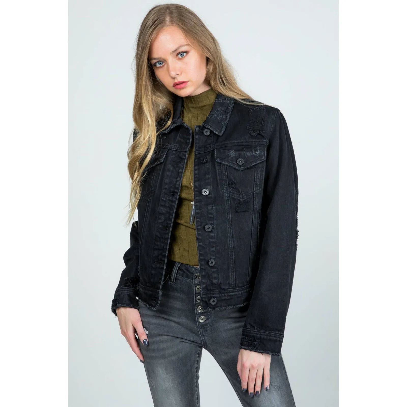 Chic Distressed Women's Denim Jacket