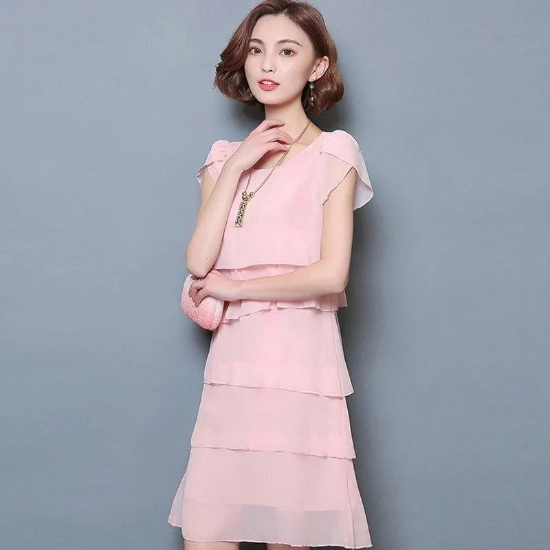Chiffon Ruffles Elegant Ladies Party Cocktail Mini  Dress