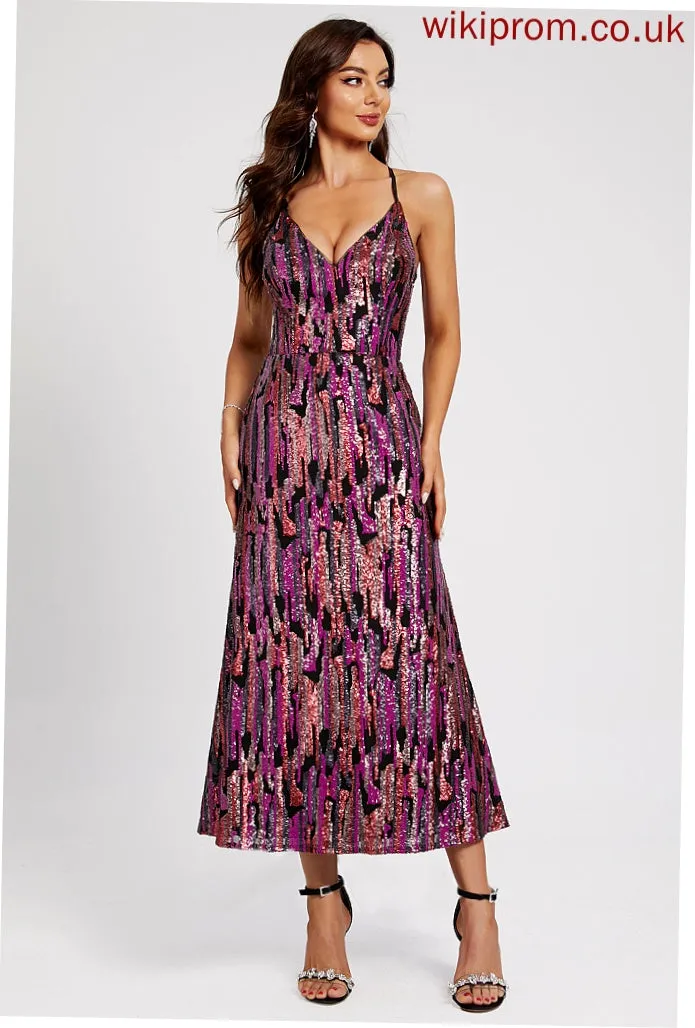 Cocktail Dresses Jocelyn With Dress Cocktail Sequins Tea-Length Trumpet/Mermaid V-neck Sequined