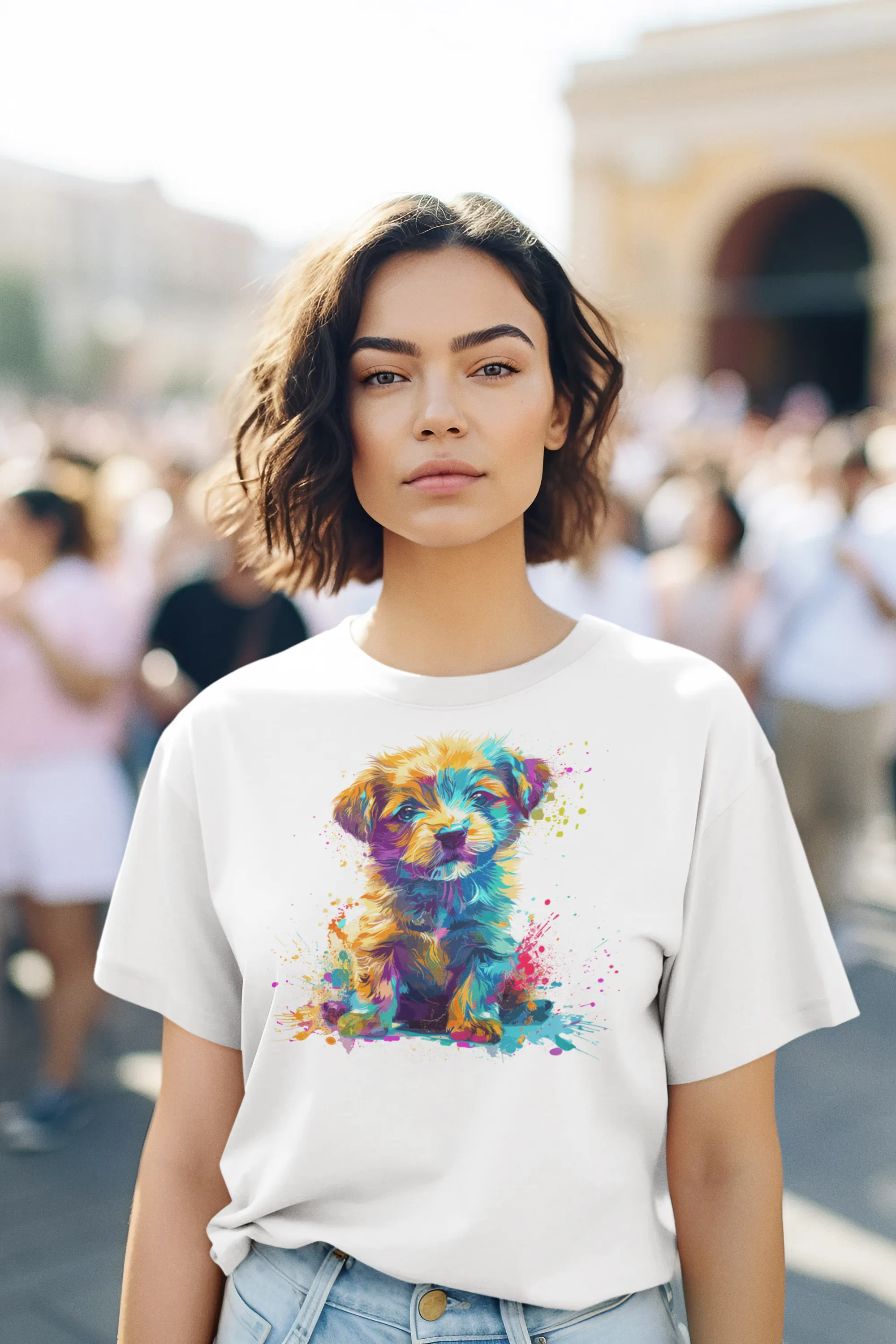 Colorful Puppy design Women's  Cotton T-Shirt