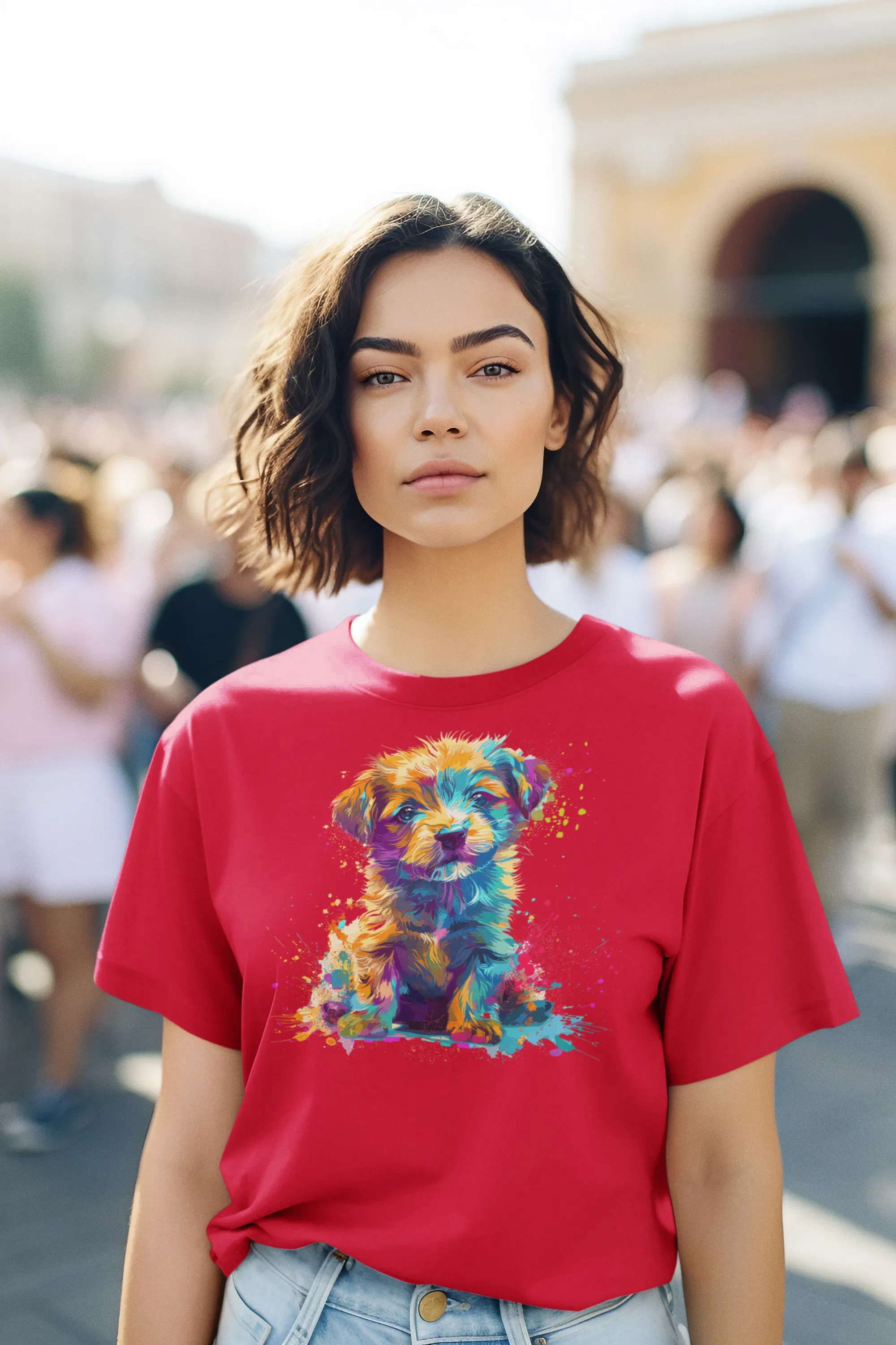 Colorful Puppy design Women's  Cotton T-Shirt