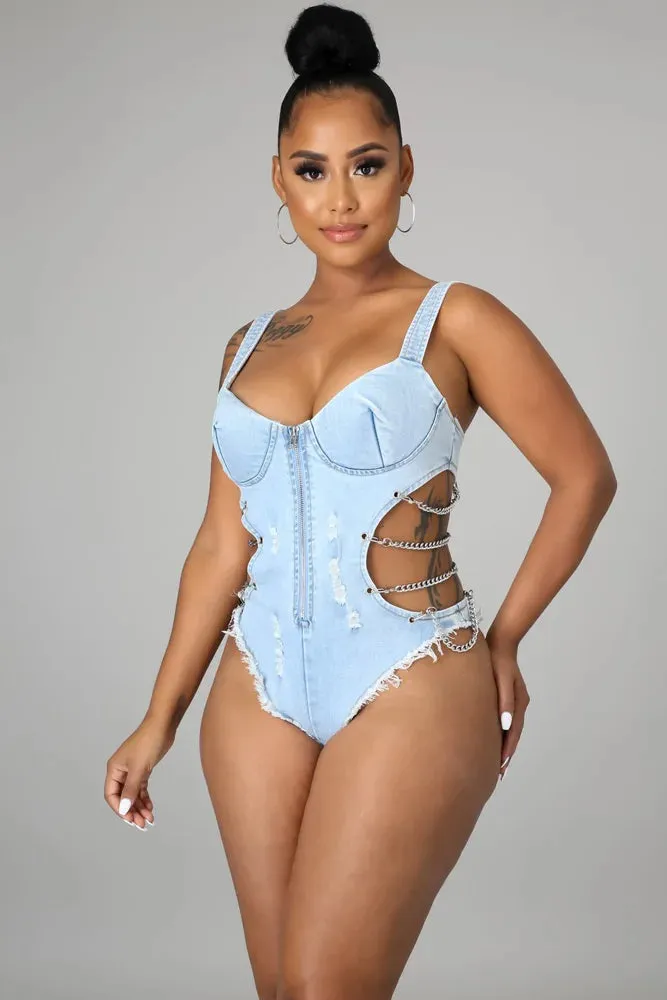 Denim Casual Bodysuit Sexy Women's Spaghetti Strap Bodycon Swimsuit Rompers