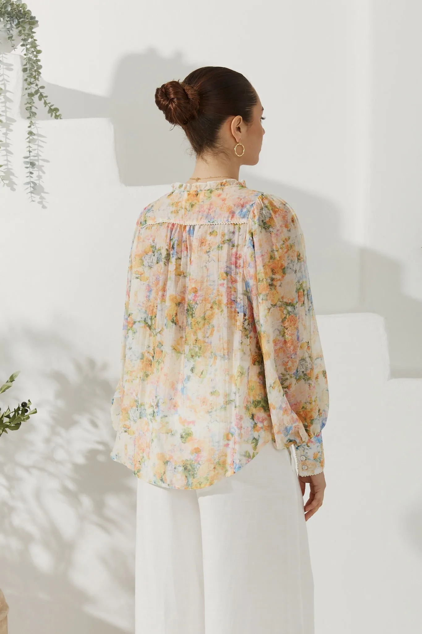 Elysia Yellow Floral Long Sleeve Blouse