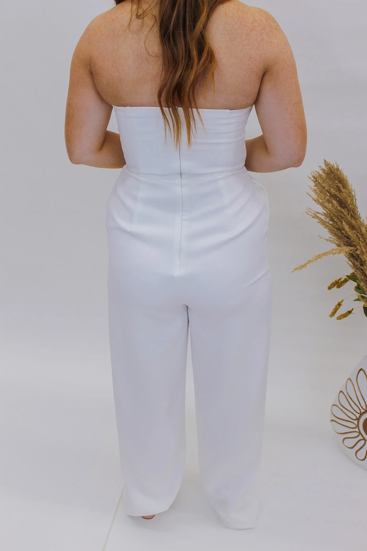 Forever Classy Strapless V Neck Jumpsuit- White