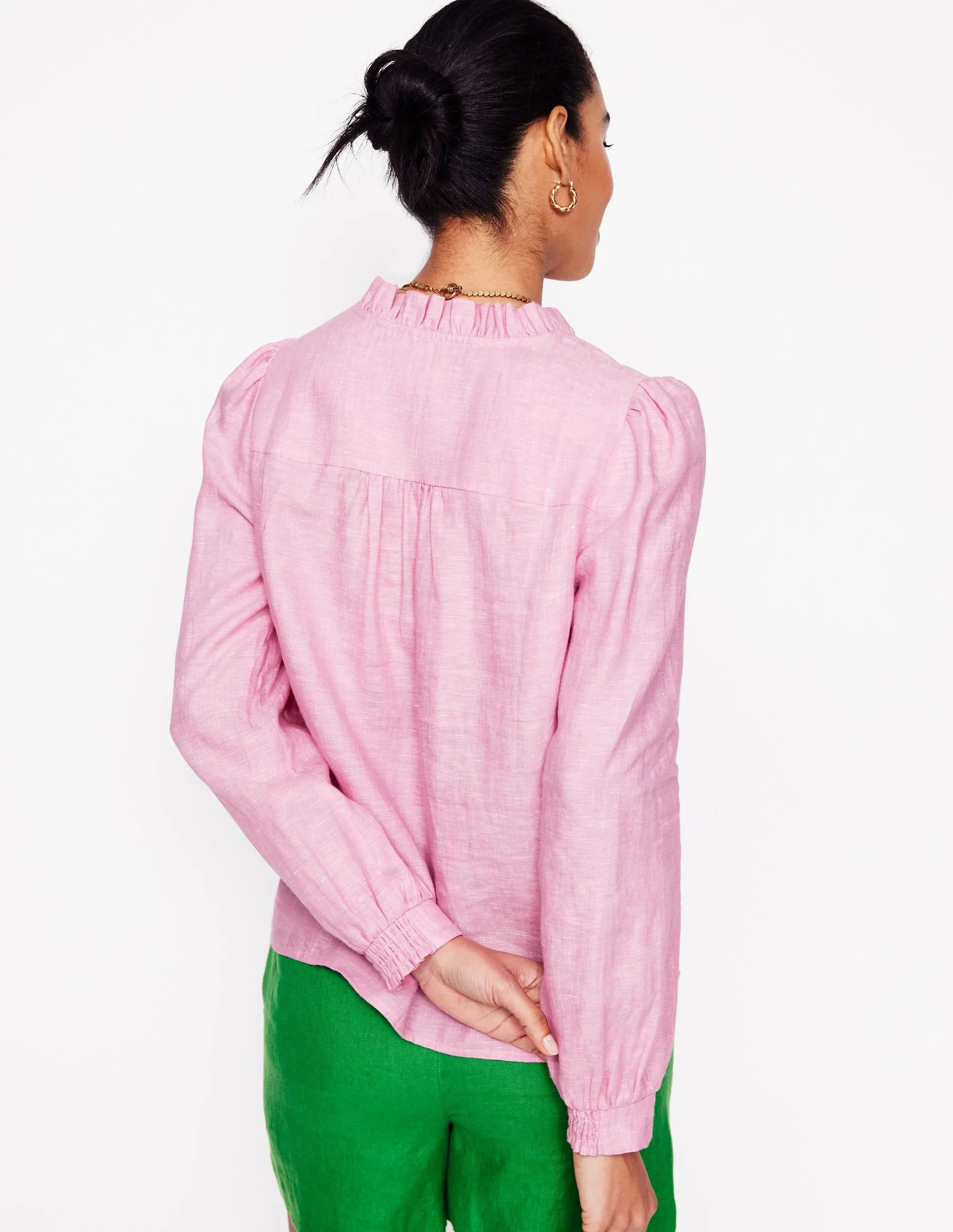 Grace Linen Top-Meadowsweet Pink Chambray