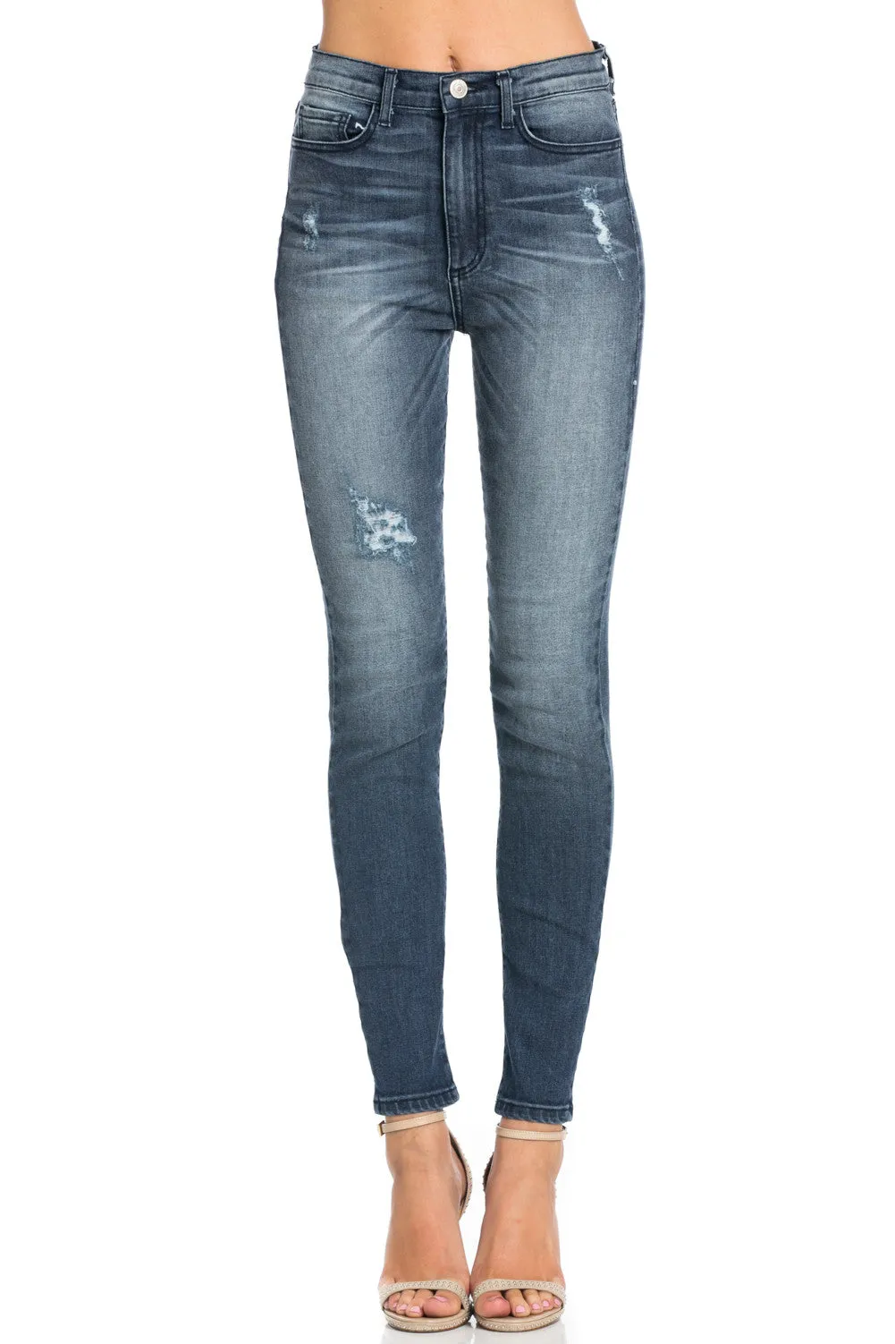 High Waisted Distressed Skinny Jeans