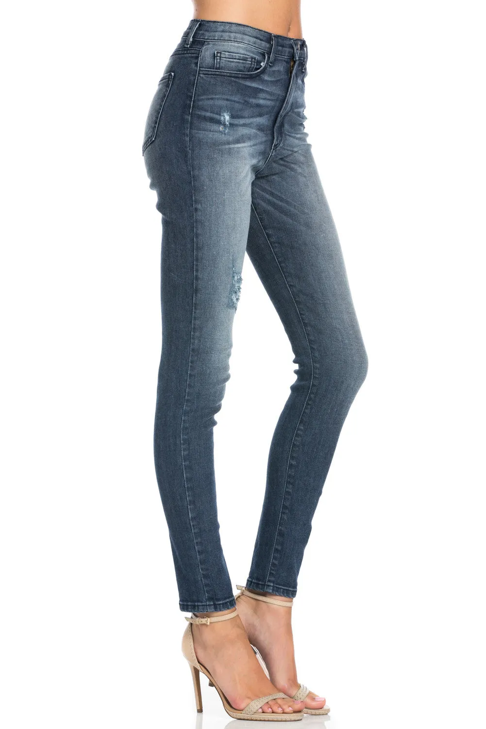 High Waisted Distressed Skinny Jeans