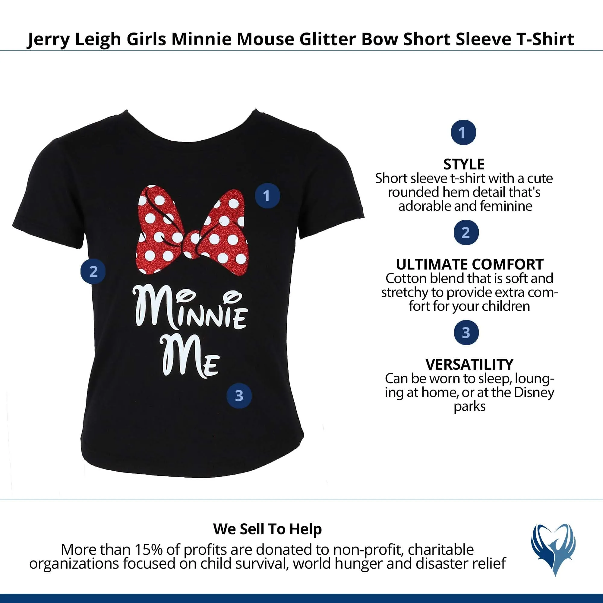 Jerry Leigh Girls Minnie Mouse Glitter Bow Short Sleeve T-Shirt