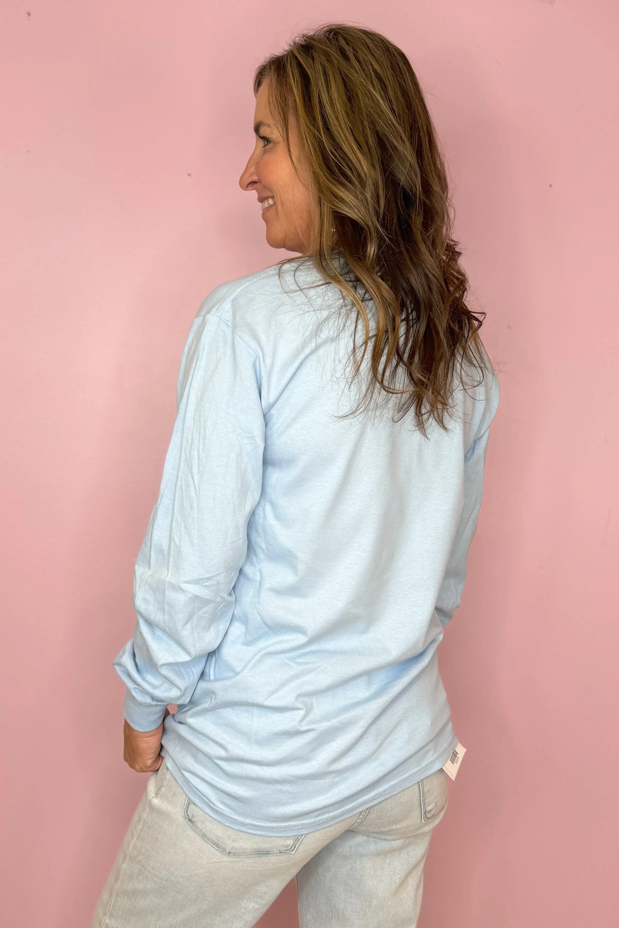 Jesus & Crosses Light Blue Long Sleeve Graphic Tee