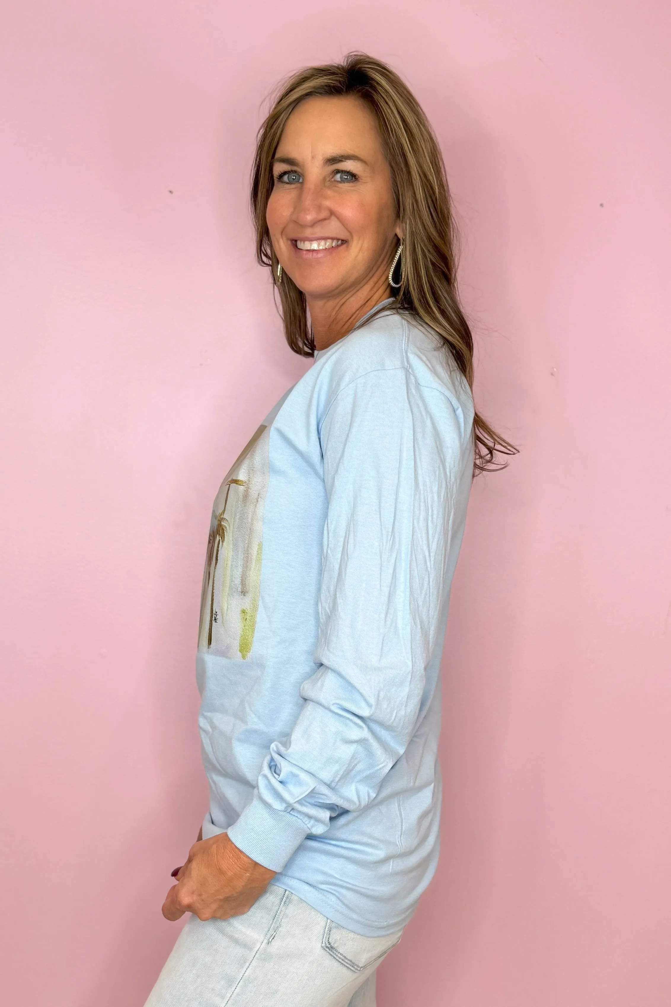 Jesus & Crosses Light Blue Long Sleeve Graphic Tee