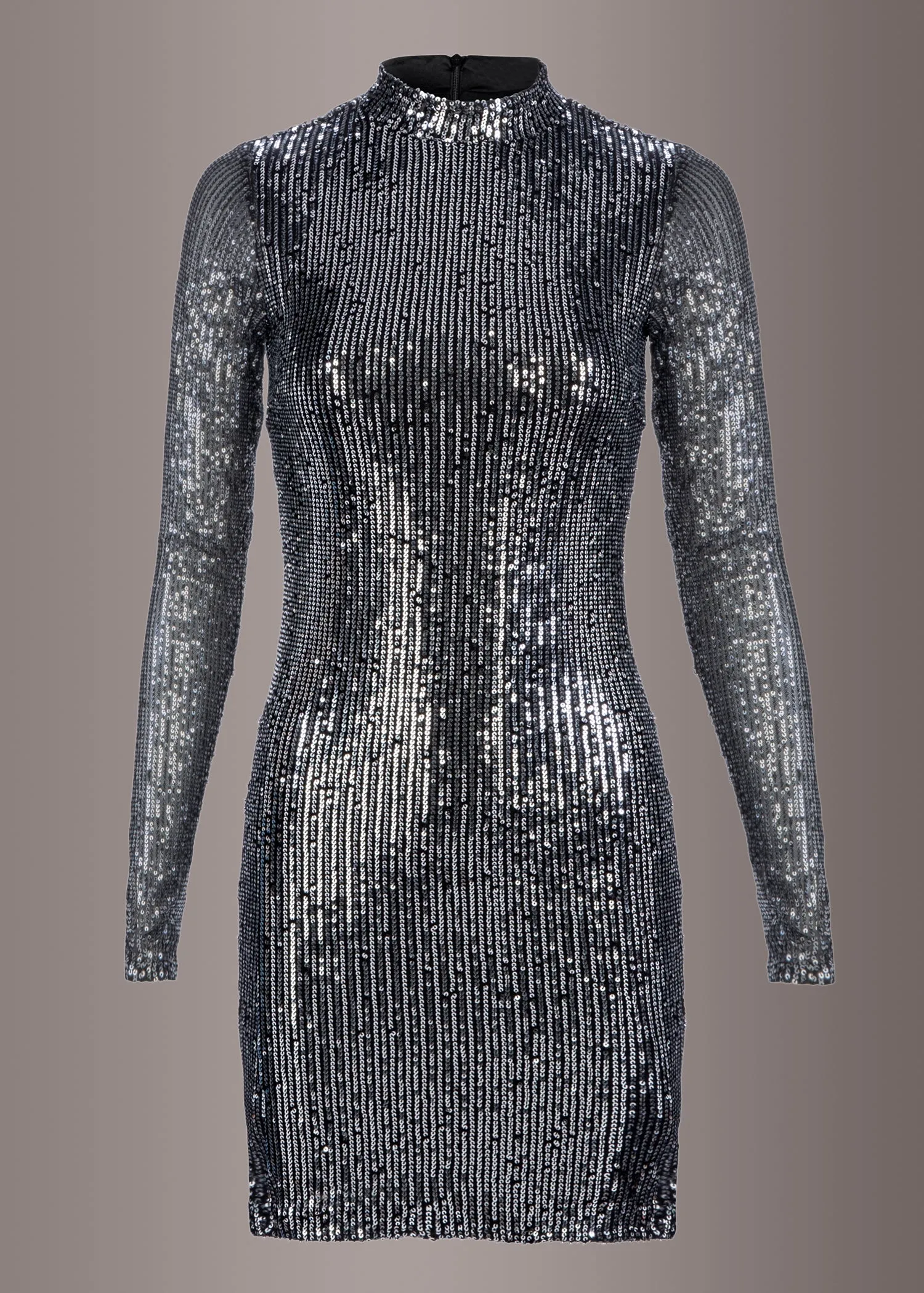 Long Sleeve Silver Sequin Dress