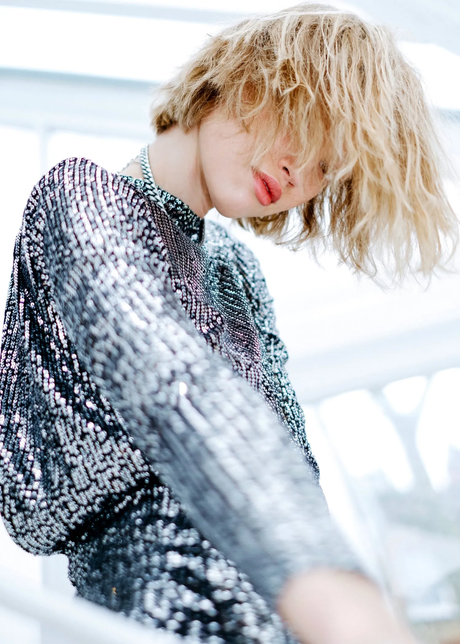 Long Sleeve Silver Sequin Dress
