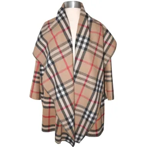 Luxurious Classic Plaid Wool Blend Wrap Coat