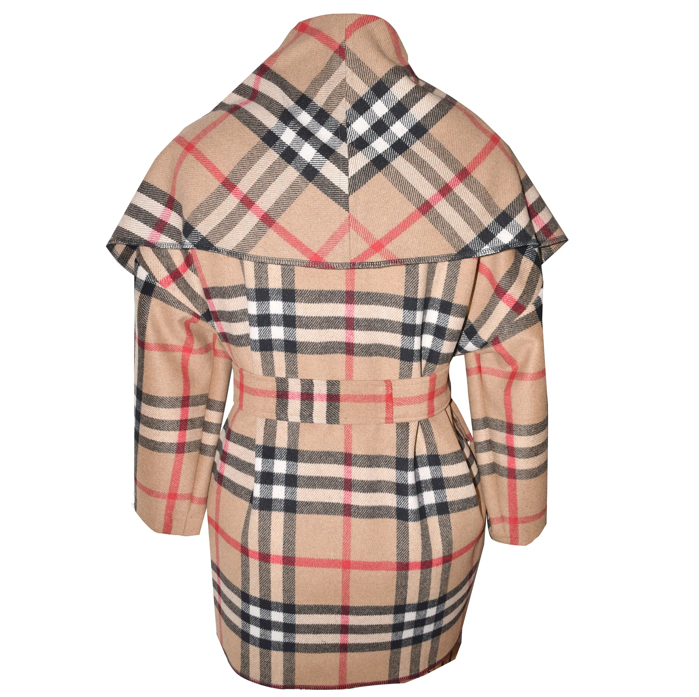 Luxurious Classic Plaid Wool Blend Wrap Coat