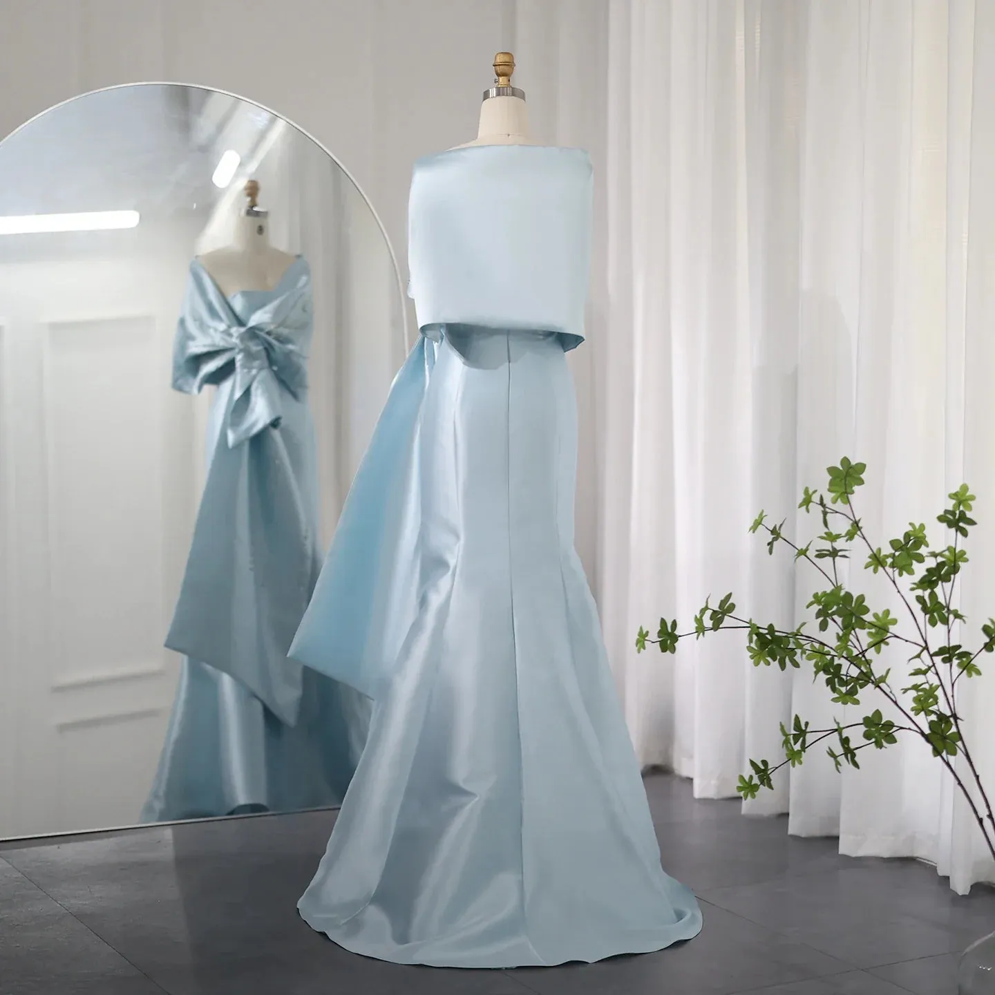 Luxury Blue Mermaid Evening Dress with Beaded Cape Shawl SS333