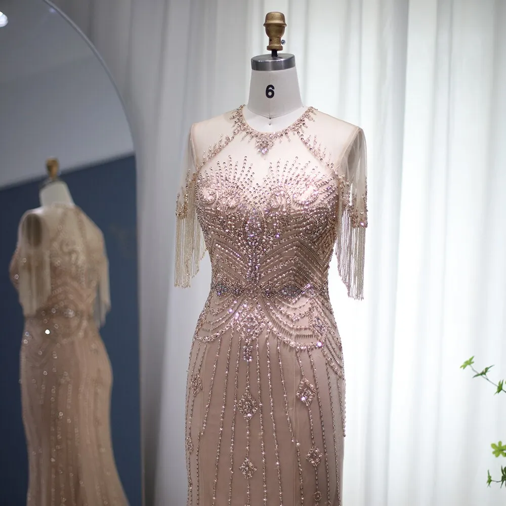 Luxury Champagne Tassel Mermaid Evening Dresses SS136