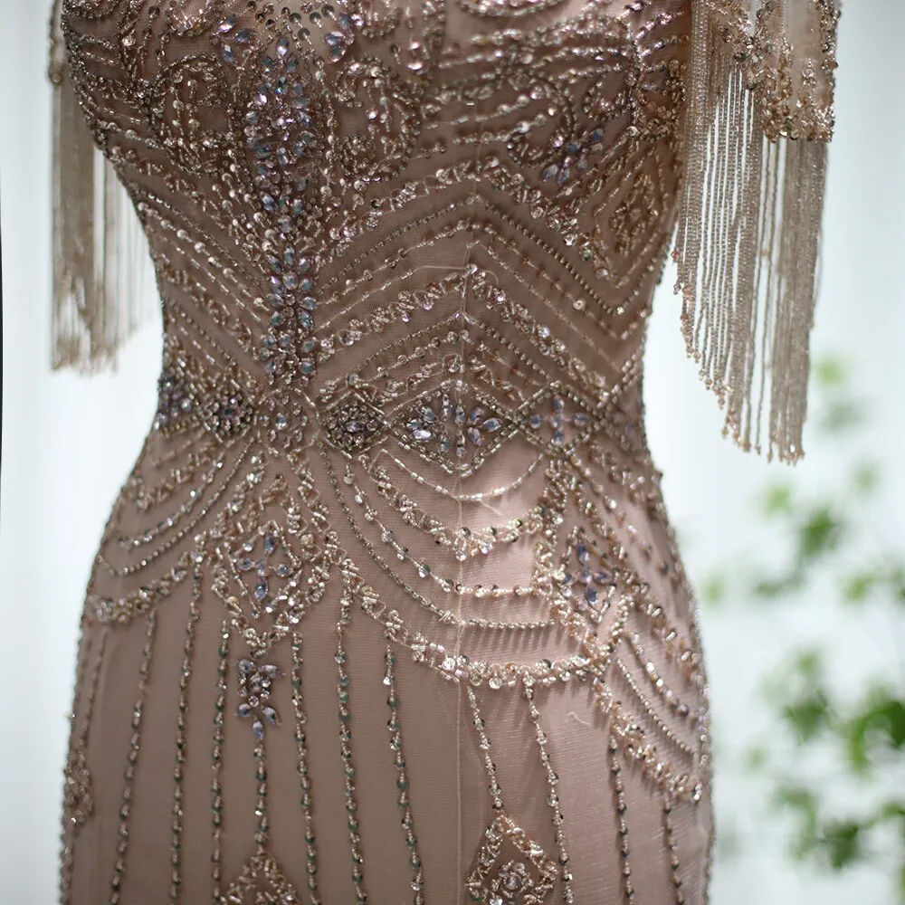Luxury Champagne Tassel Mermaid Evening Dresses SS136