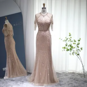 Luxury Champagne Tassel Mermaid Evening Dresses SS136