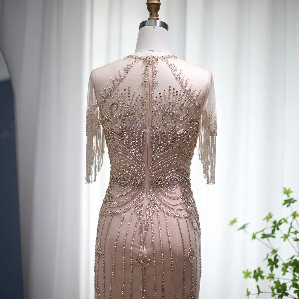 Luxury Champagne Tassel Mermaid Evening Dresses SS136