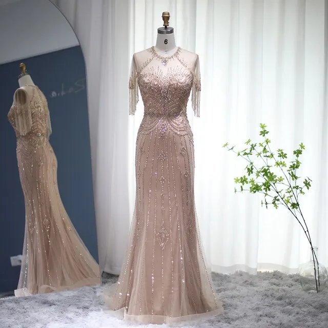 Luxury Champagne Tassel Mermaid Evening Dresses SS136