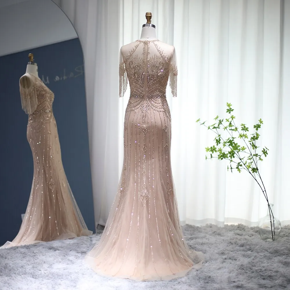 Luxury Champagne Tassel Mermaid Evening Dresses SS136