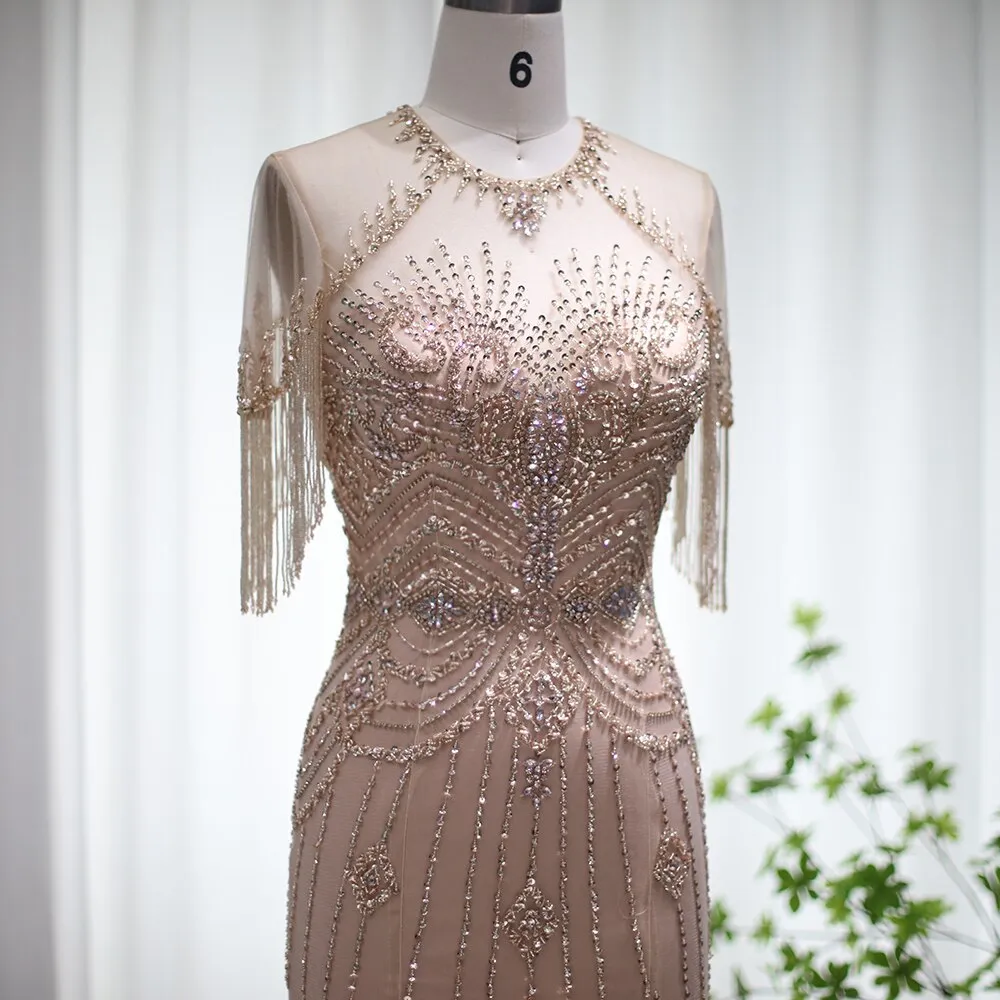Luxury Champagne Tassel Mermaid Evening Dresses SS136
