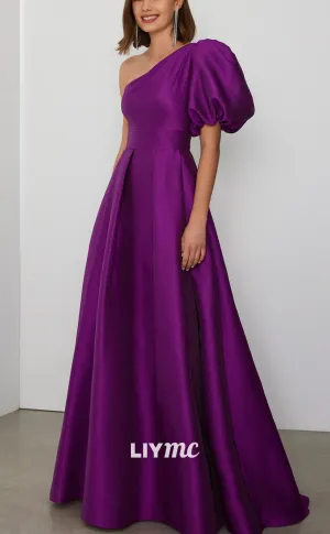 M1238 - One Shoulder A-Line Sleek Satin Pleated Mother of Bride Dress Cocktai Dress
