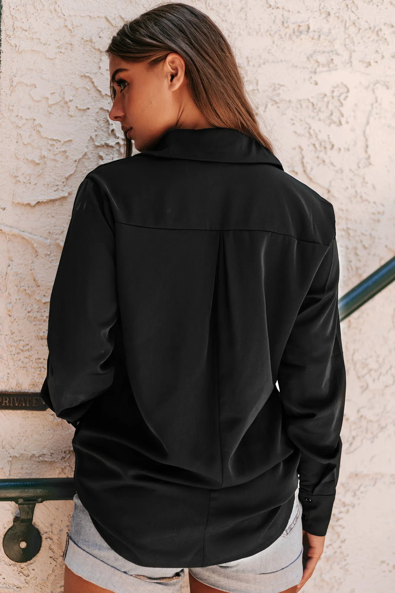 Martina Long Sleeve Button-Down Top (Black)