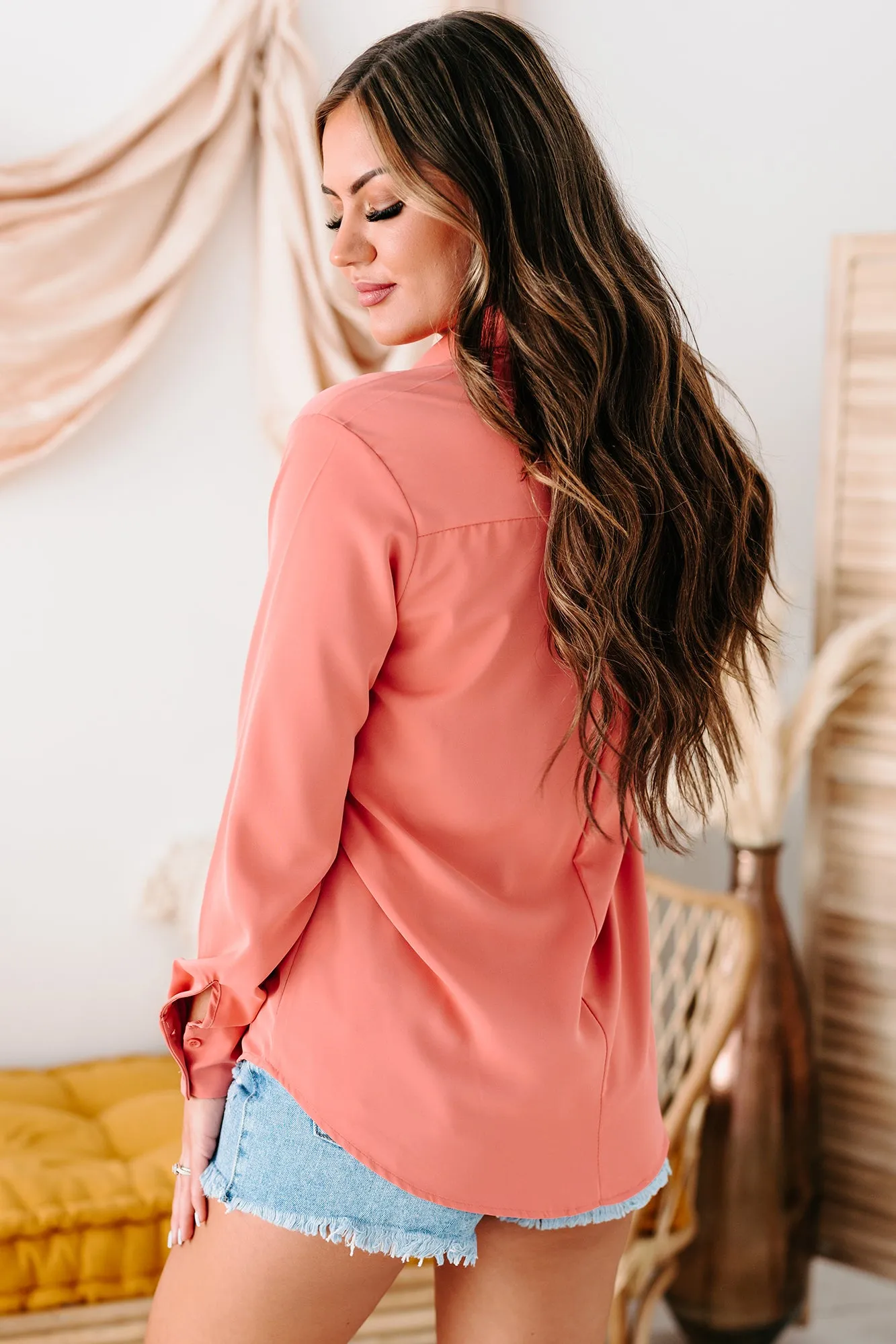 Martina Long Sleeve Button-Down Top (Dusty Pink)