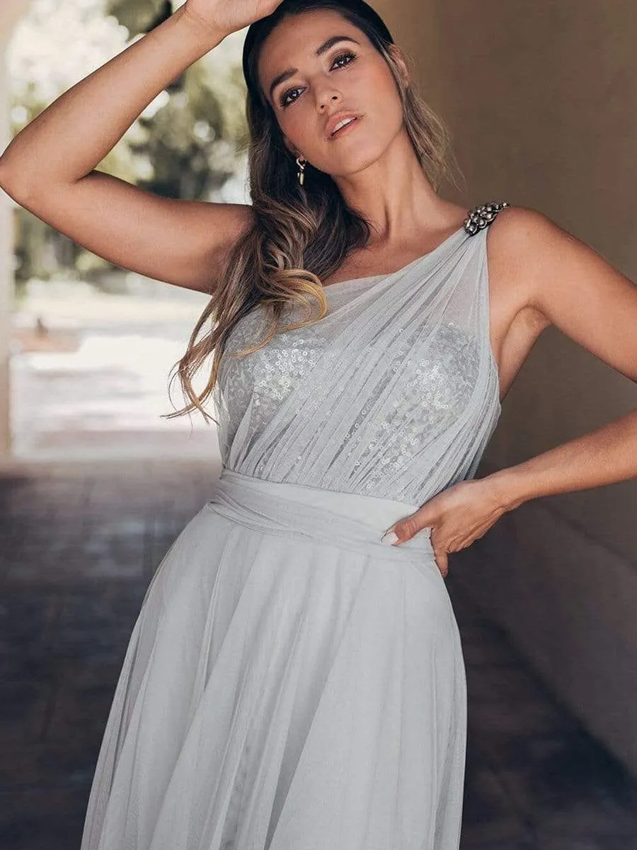 Maxi Long One Shoulder Tulle Party Dresses for Women