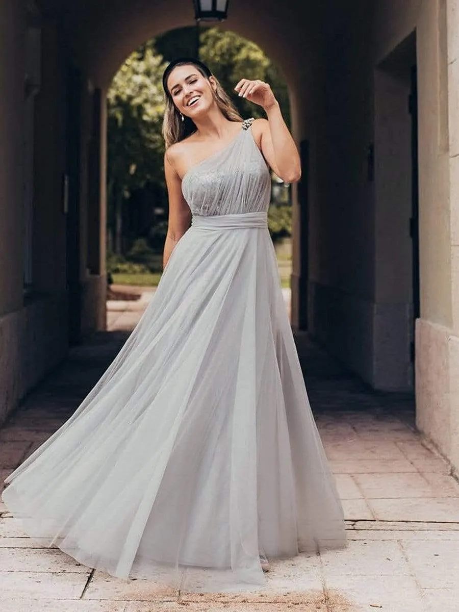 Maxi Long One Shoulder Tulle Party Dresses for Women