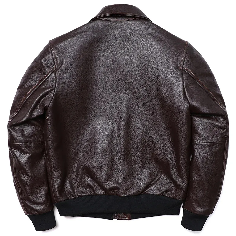 Men's Genuine Leather Jacket – Air Force Cowhide Flight Coat with Turn-Down Collar