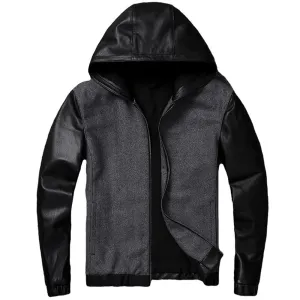 Mens Hayden Genuine Wool Leather Mix Hooded Bomber Jacket