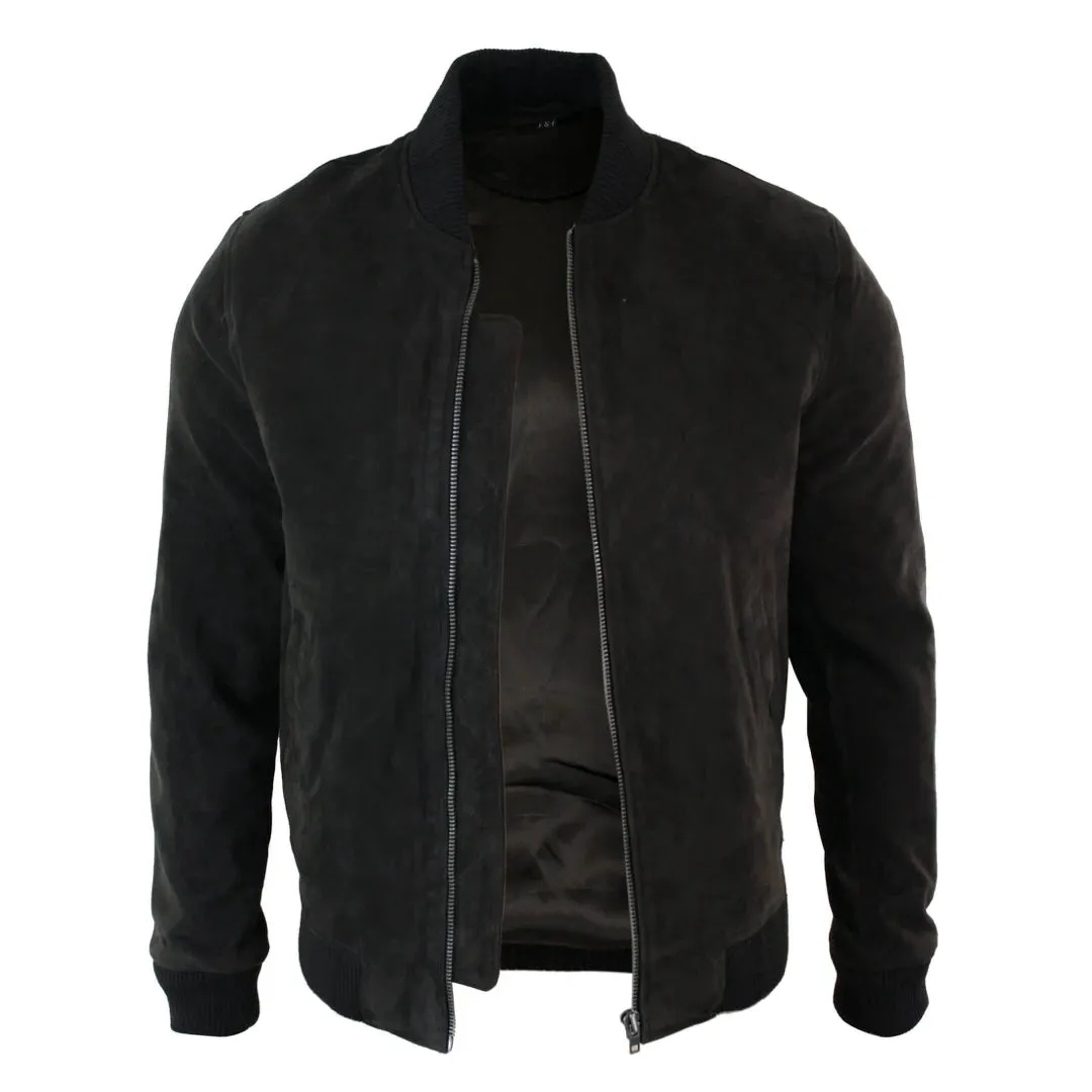 Men's Suede Leather Varsity Bomber College Jacket Classic Camel Black